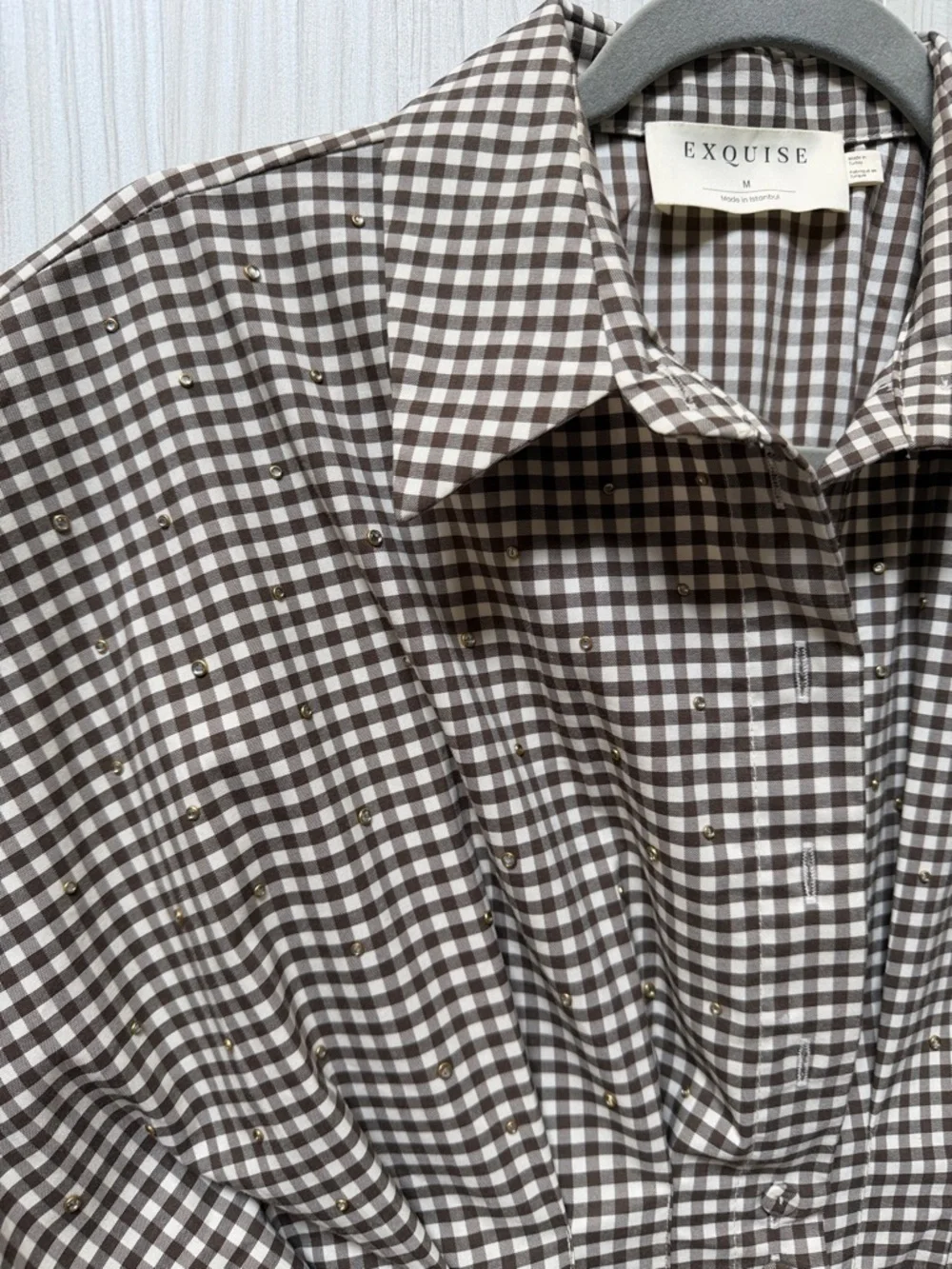 Anthropologie: Button-Front Gingham Midi Dress in Brown and White - Picture 4 of 5